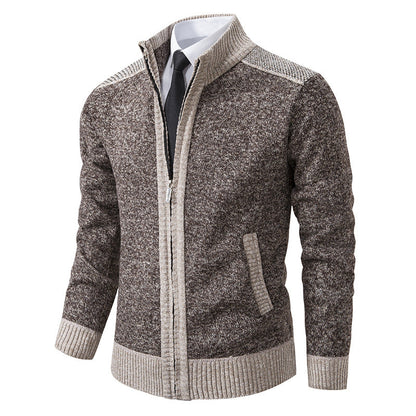 Herren Strickjacke Gesteppt Warm mit Kragen und Taschen