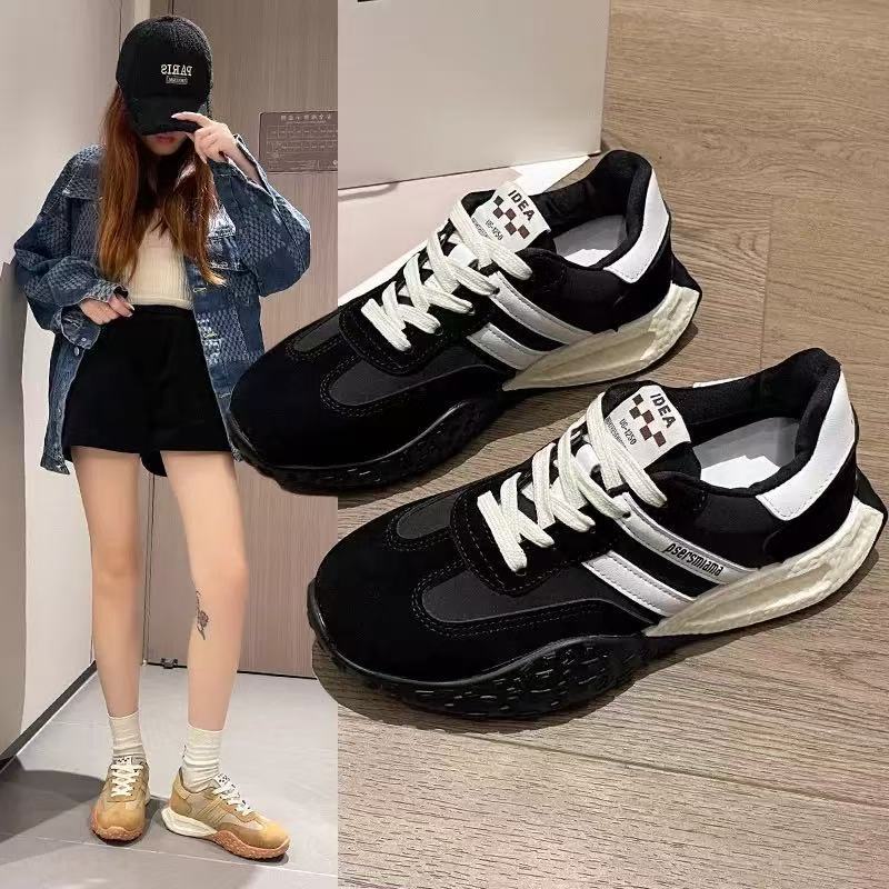Damen Sneaker Sportlich Velours Leder Schwarz