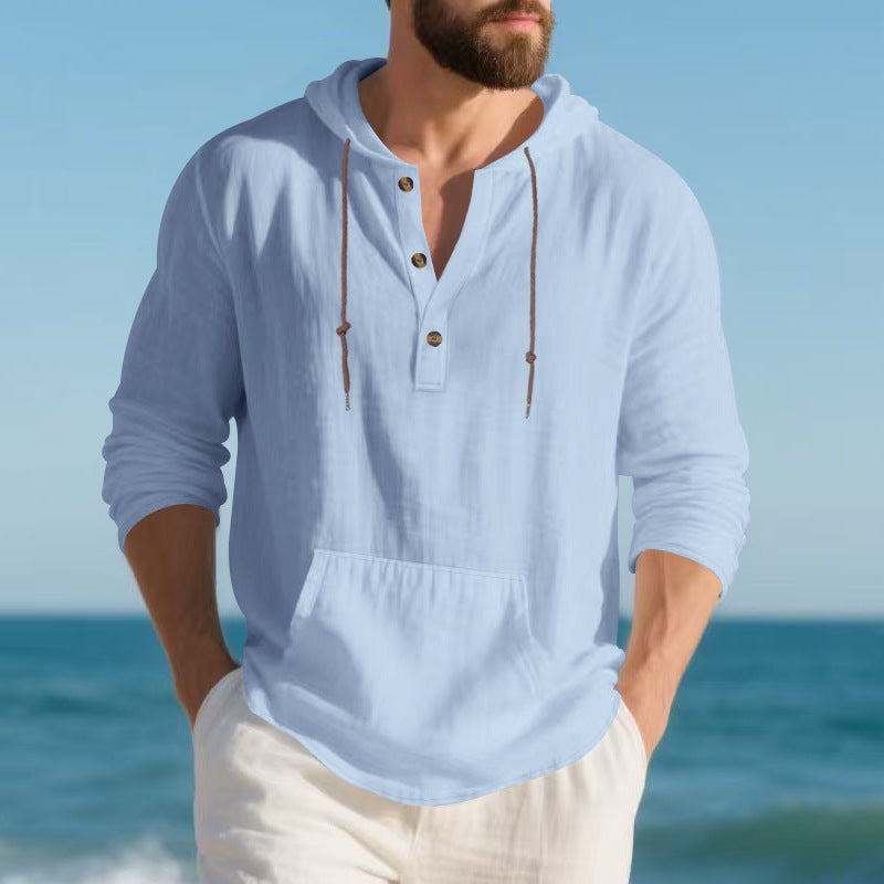 Herren Kapuzenshirt Lässig Mit Knopfleiste Trendy