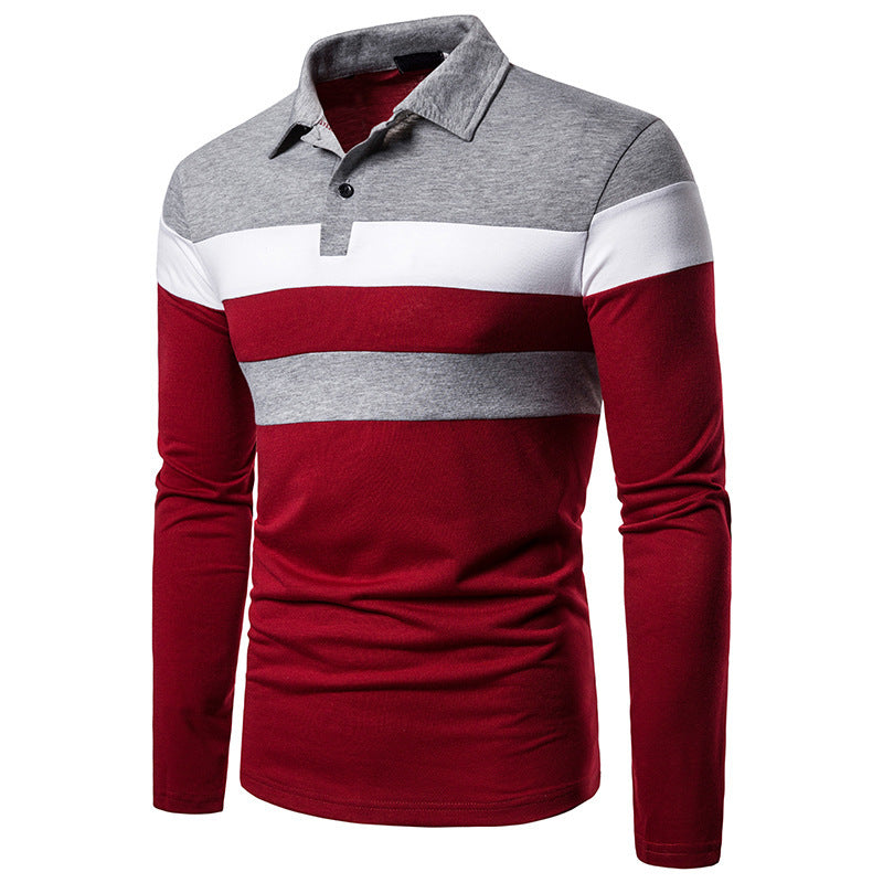 Herren Polohemd Langarm Sportlich Farbblock Design