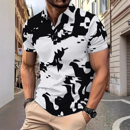Herren Poloshirt Camouflage Design Kontrast Modern - BerlinGlamour
