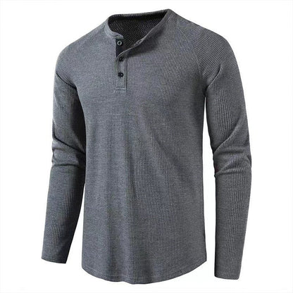 Herren Langarmshirt Modern Waffelstrick Knopfleiste Trendy