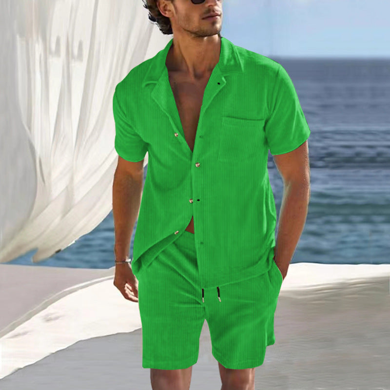 Herren Freizeit-Set Atmungsaktiv Kurzarm mit Shorts Sommer