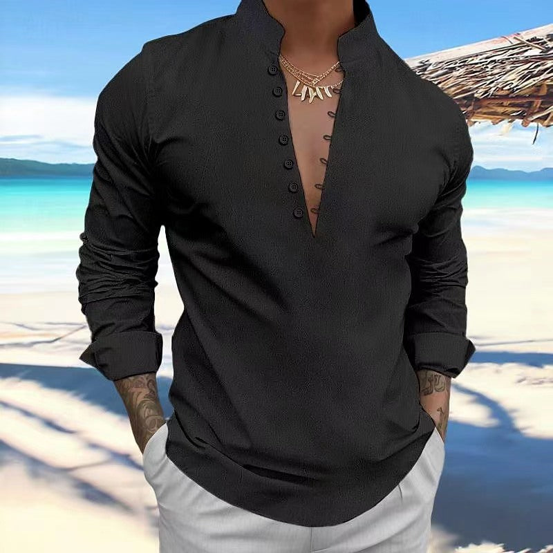 Herren Langarmhemd Elegant Modern mit Knöpfen Berlin Style