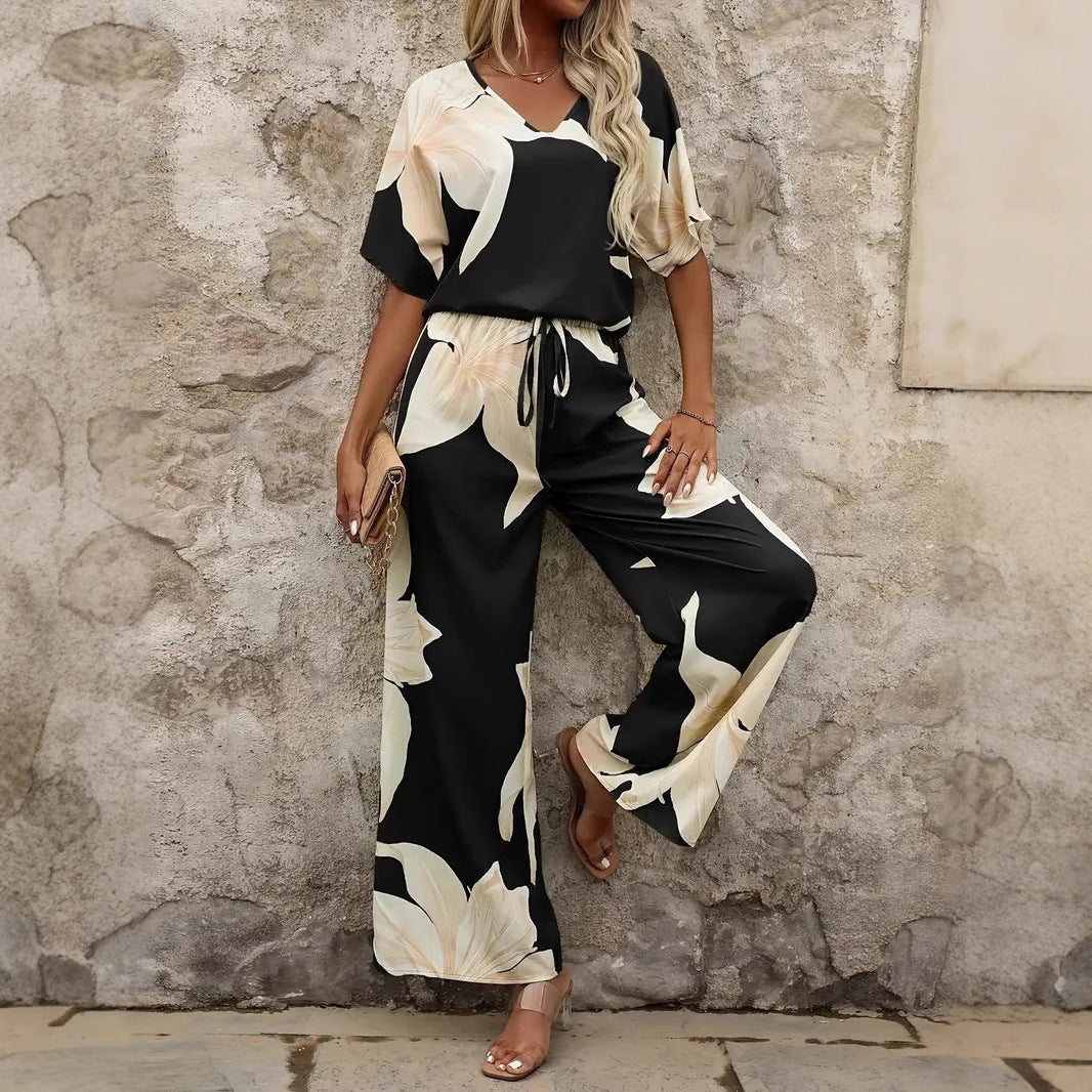 Damen Hosenanzug Elastisch Floral Modern