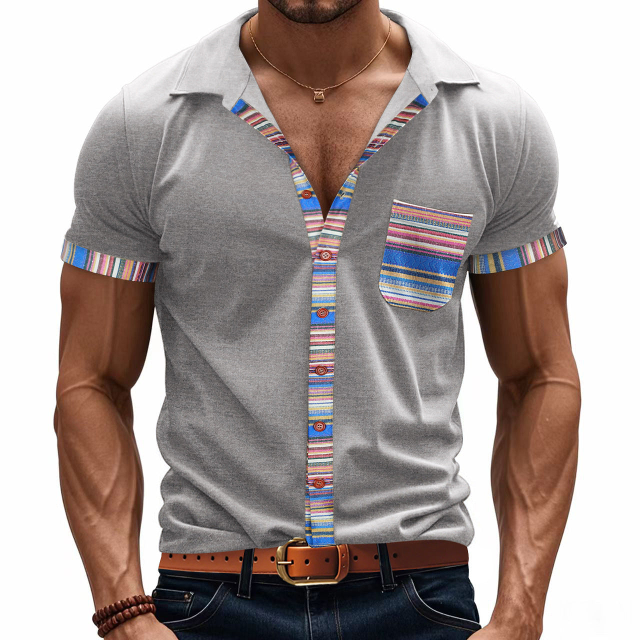 Herren Kurzarmhemd Bunt Modern Sommer