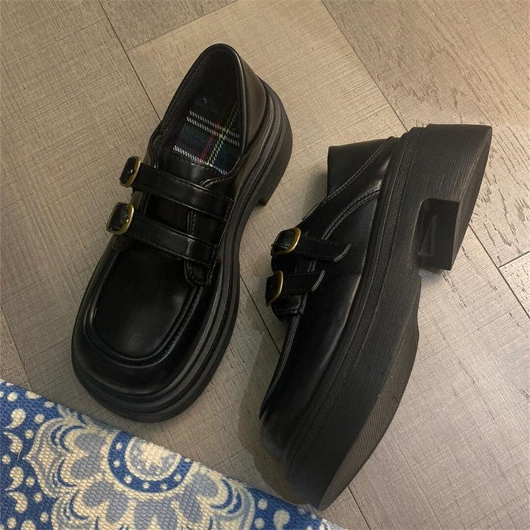 Damen Mokassins Bequem Doppelriemen Schuhe Casual