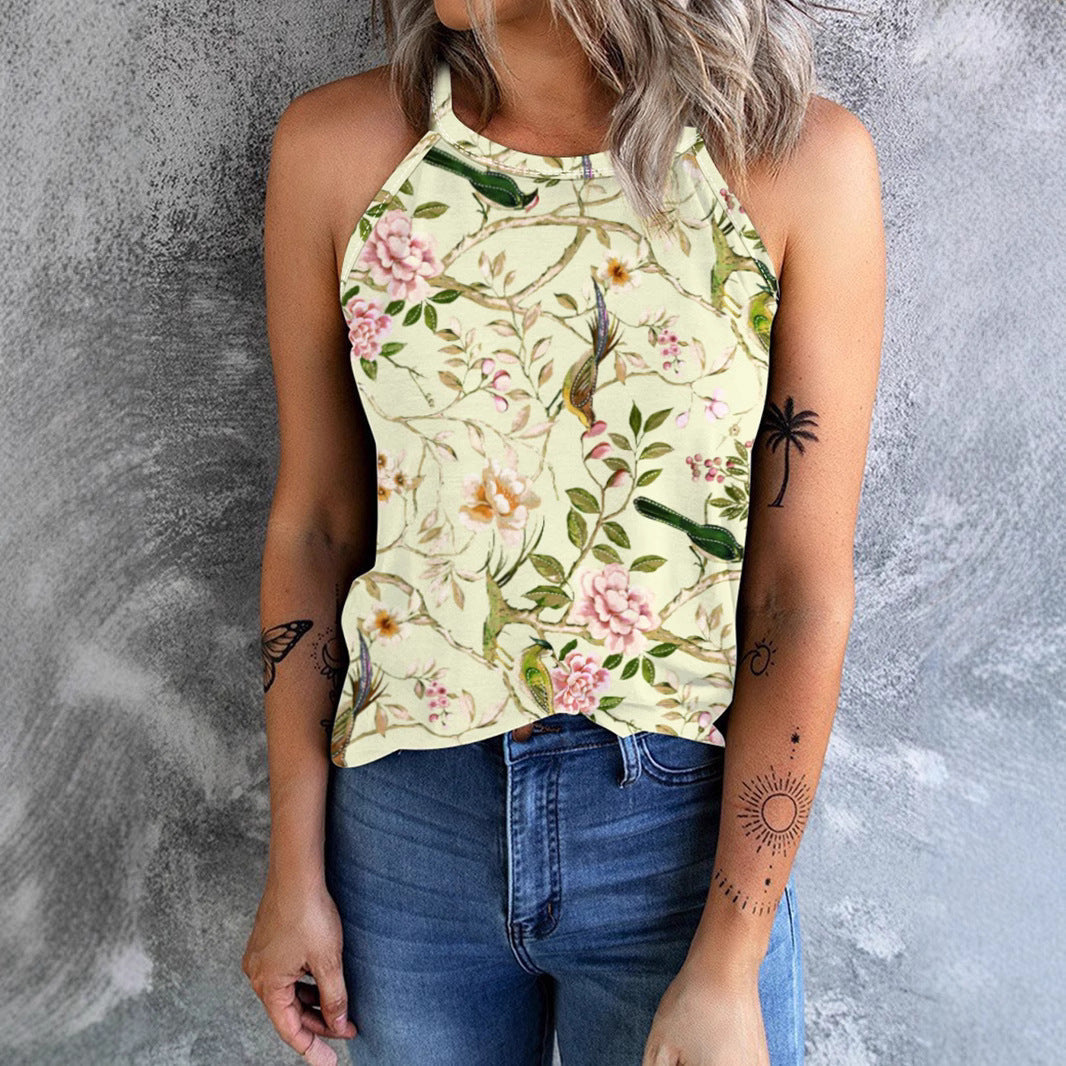Damen Blumenshirt Ärmellos Sommerlang - BerlinGlamour