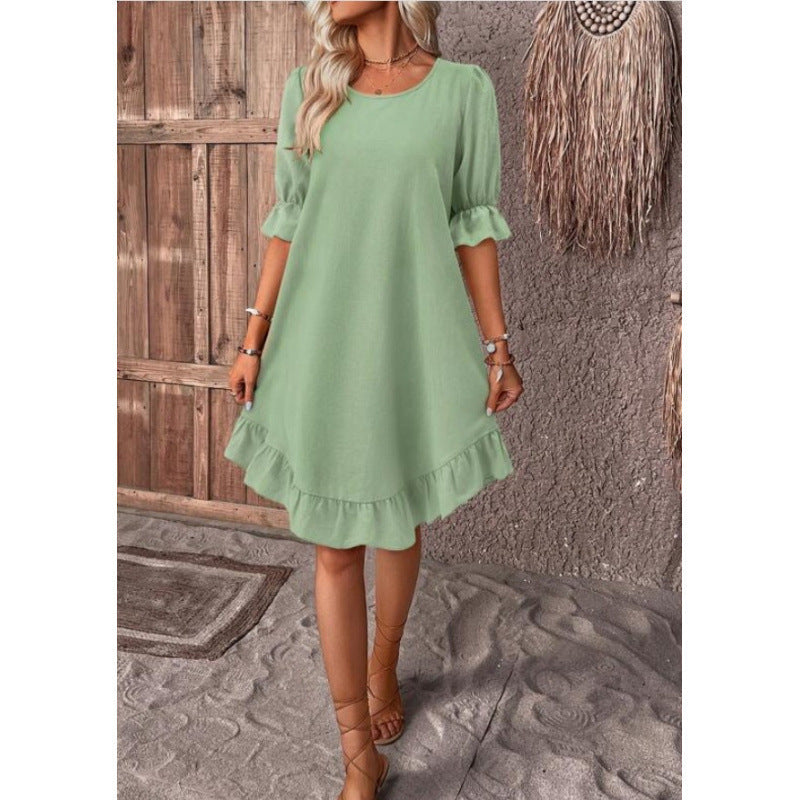 BerlinGlamour lockeres Kleid mit Swing-Ärmeln und Rundhalsausschnitt