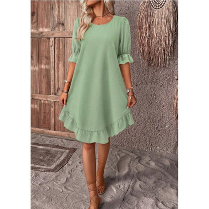 BerlinGlamour lockeres Kleid mit Swing-Ärmeln und Rundhalsausschnitt