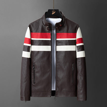 Herren Lederjacke Sportlich Mit Kontraststreifen - BerlinGlamour