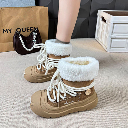 Damen Winterstiefel Gefüttert Warm mit Robustem Profil und Kuscheligem Fellkragen