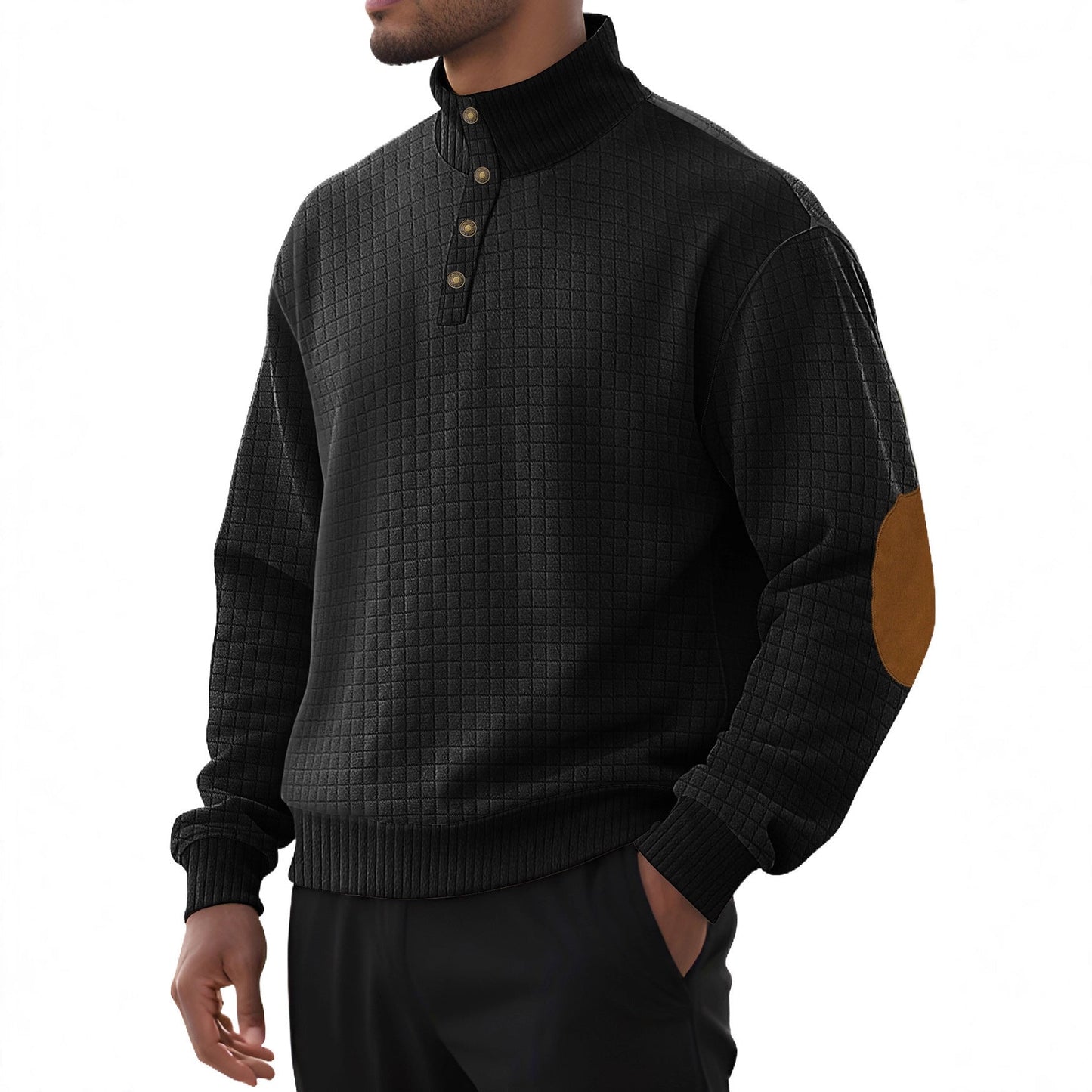 Herren Pullover Stehkragen Modern Leder Optik