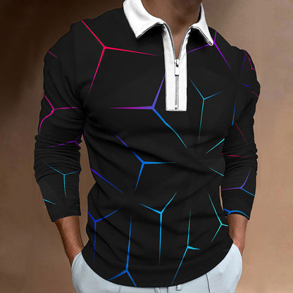Herren Polo-Shirt Modern Wabenmuster Kontrast Reißverschluss - BerlinGlamour
