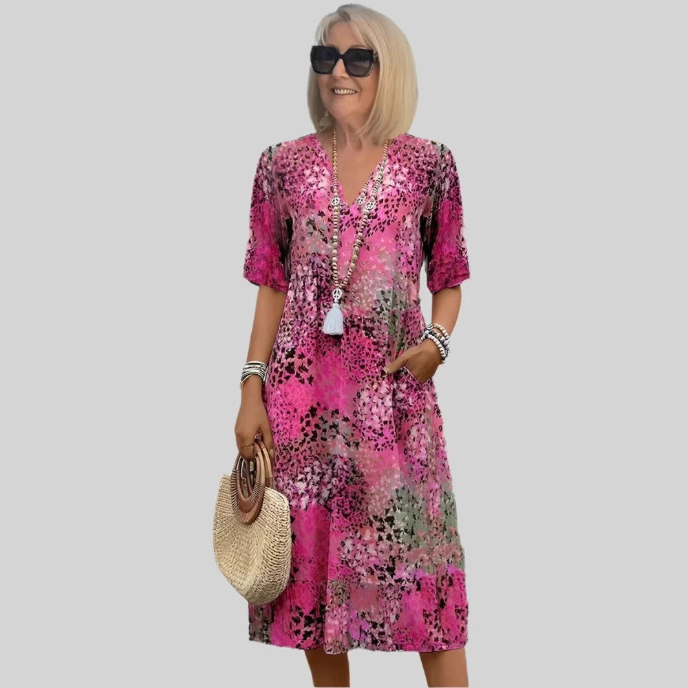 Damen Sommerkleid V-Ausschnitt Leicht mit Taschen