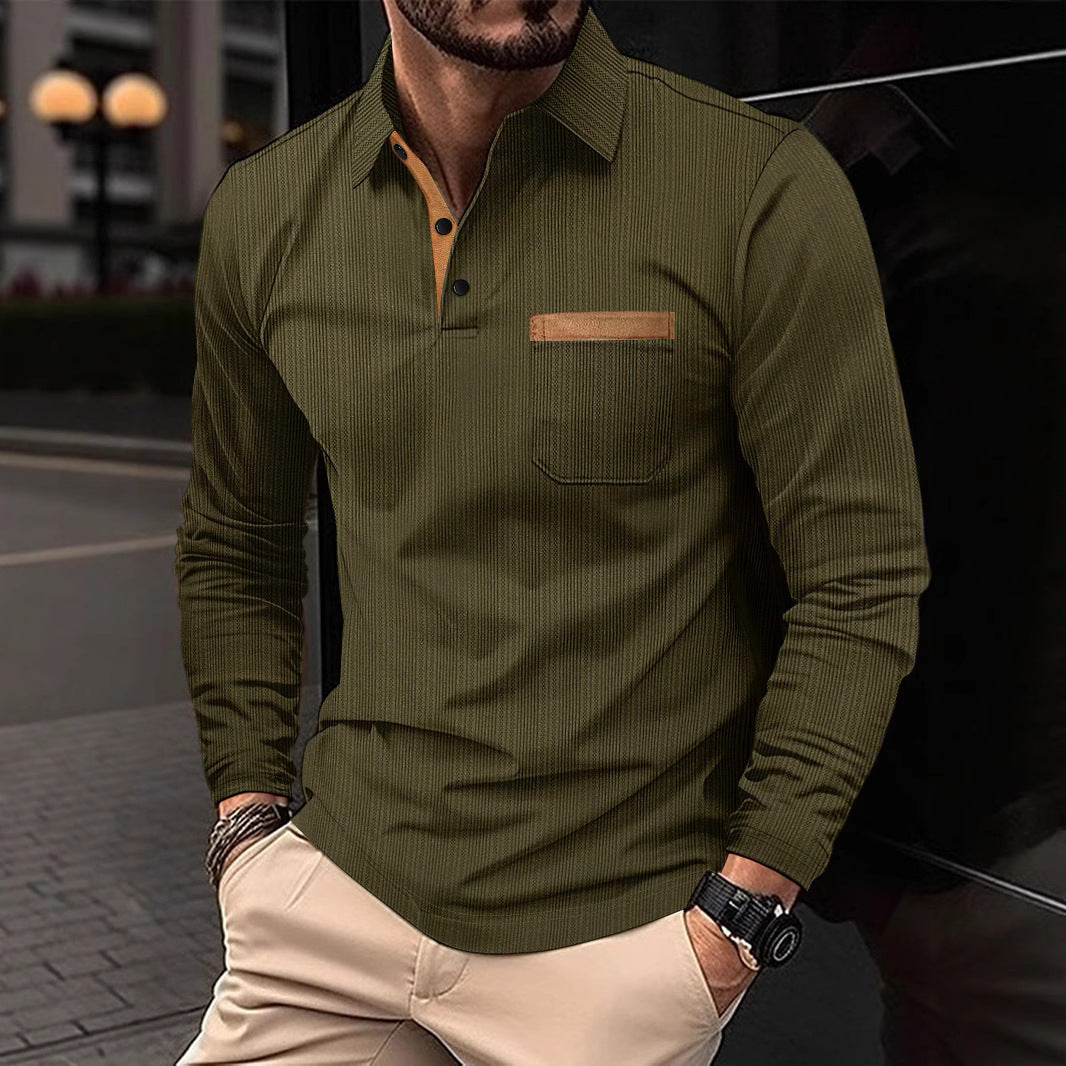 Herren Langarmshirt Strukturiert Kontrastkragen Trendy