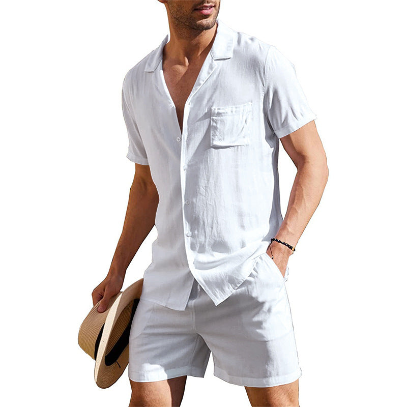 Herren Sommer Set Kurzarm Hemd Shorts Leicht