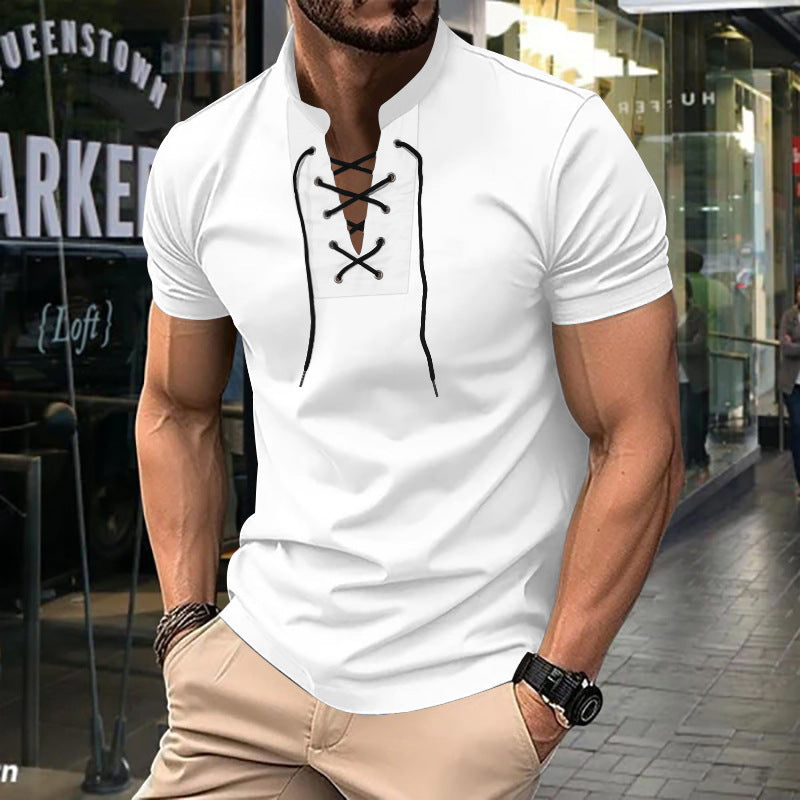 Herren Kurzarmshirt Modernes Schnürdesign Casual - BerlinGlamour