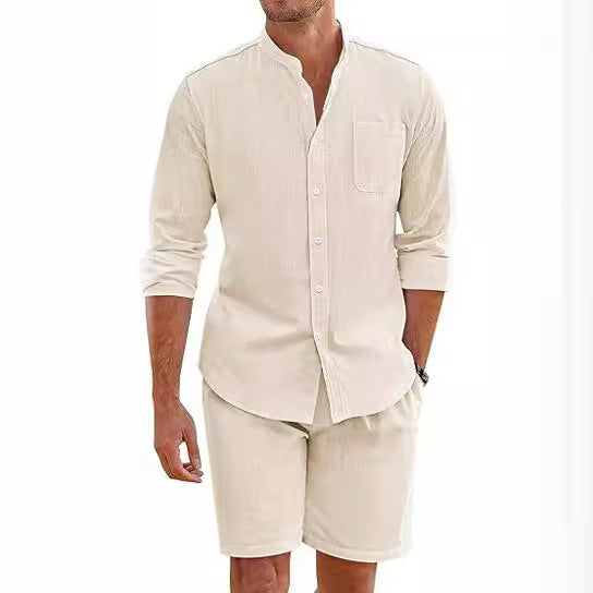 Herren Leinenanzug Kurzarm Hemd Shorts Sommer - BerlinGlamour