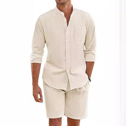 Herren Leinenanzug Kurzarm Hemd Shorts Sommer - BerlinGlamour
