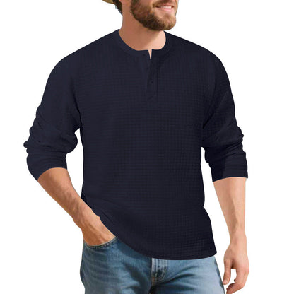 Herren Langarmshirt Komfort Waffelmaterial Knopfleiste Modern