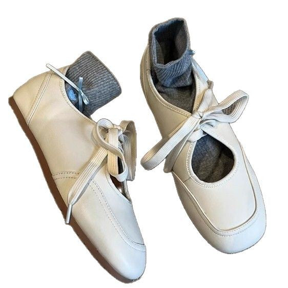 Damen Ballettschuhe Elastisch Knöchelschutz Schleifenverschluss Elegante Mode