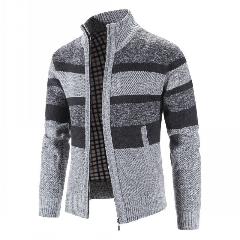Herren Strickpullover Modern mit Reißverschluss Streifen Design