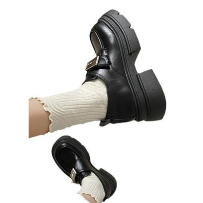Damen Schnürschuhe Chunky Stilvolle Schnallen Detail Schwarz