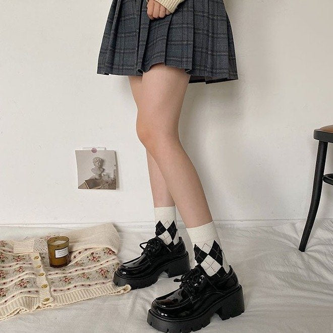 Damen Stiefel Schnürschuhe Hoch Blockabsatz Glänzend