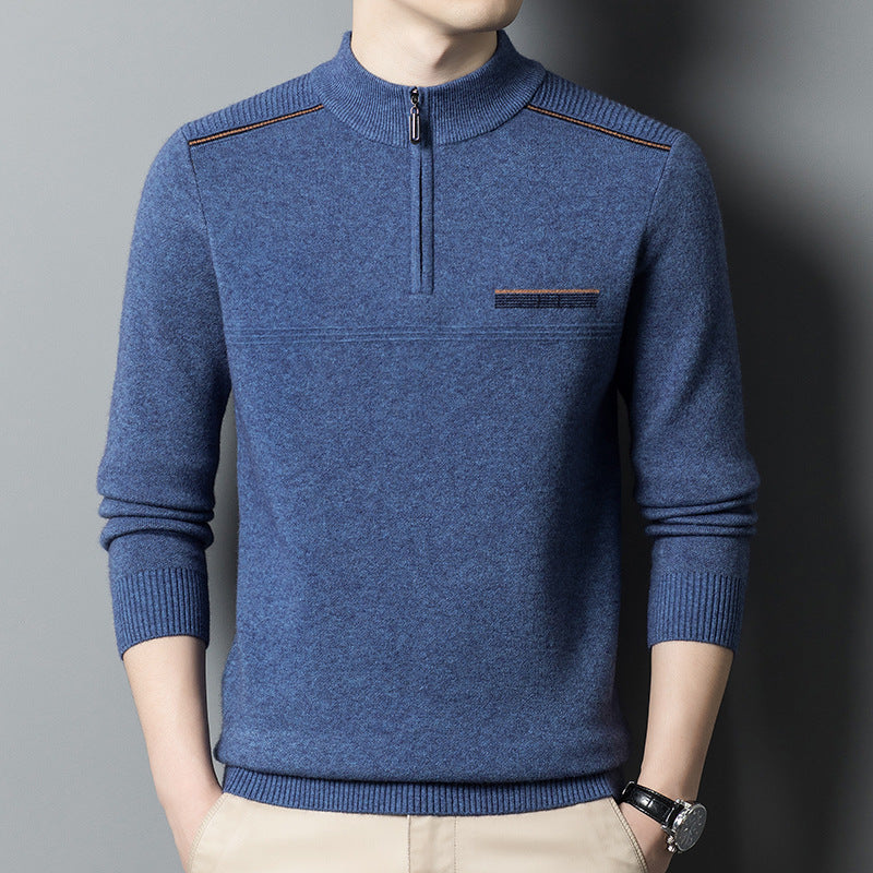 Herren Stehkragenpullover Modern Reißverschluss Schwarz