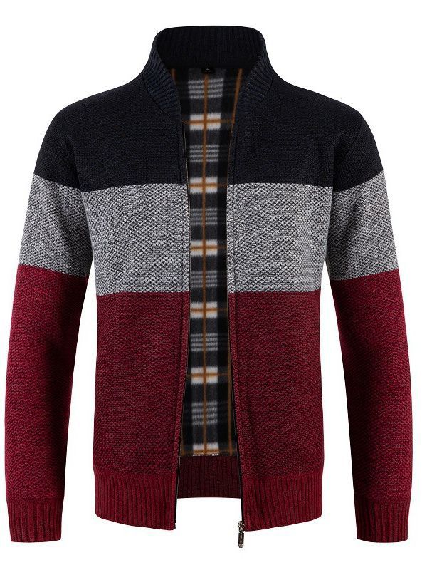Herren Strickjacke Modern mit Kontraststreifen und Warmem Futter