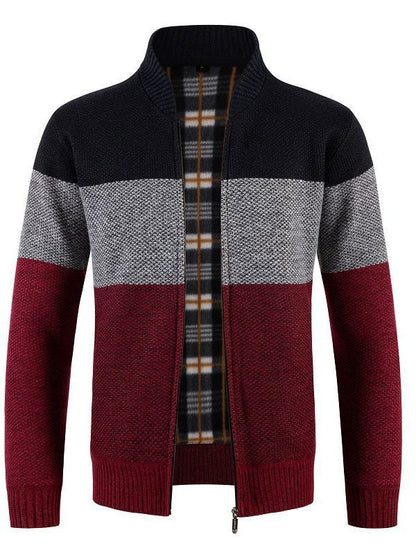 Herren Strickjacke Modern mit Kontraststreifen und Warmem Futter
