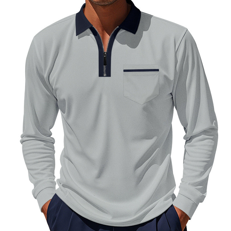 Herren Polohemd Langarm Modern mit Reißverschluss und Brusttasche