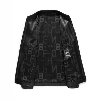 Herren Lederjacke Modern Stehkragen Elegant Schwarz