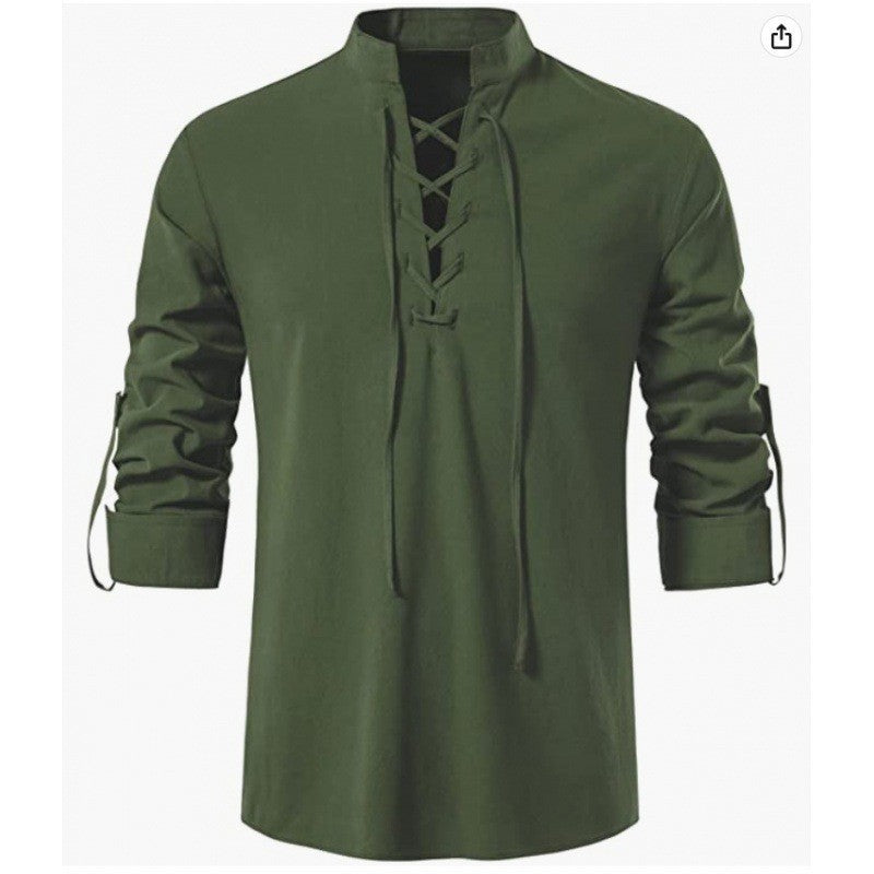Herren Langarmhemd Lässig Modern Schnürfront