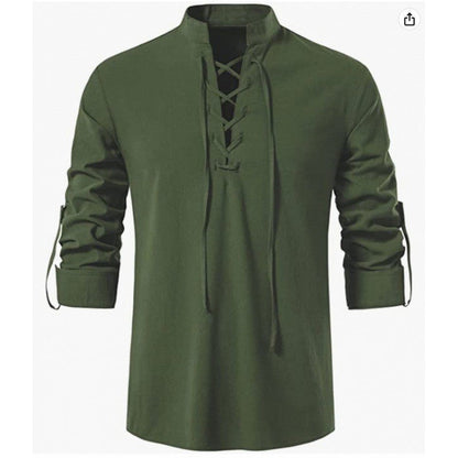 Herren Langarmhemd Lässig Modern Schnürfront