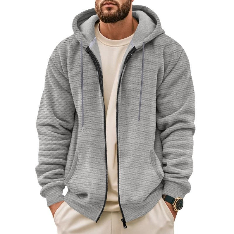 Herren Fleece Jacke Kapuzenjacke Reißverschluss Taschen Warm