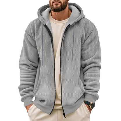 Herren Fleece Jacke Kapuzenjacke Reißverschluss Taschen Warm