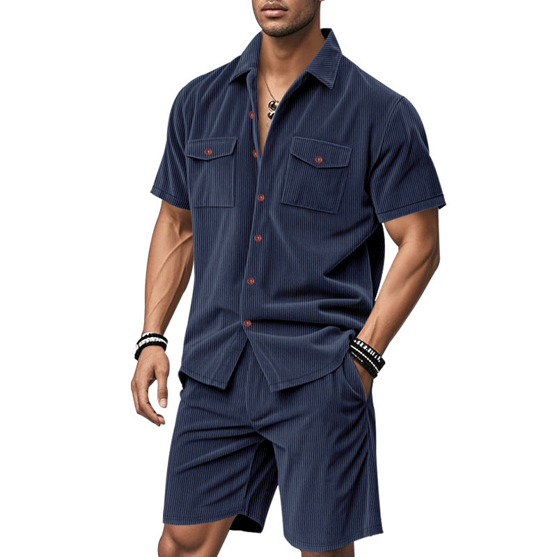 Herren Kurzarm-Hemd-Set Bequem Mit Taschen