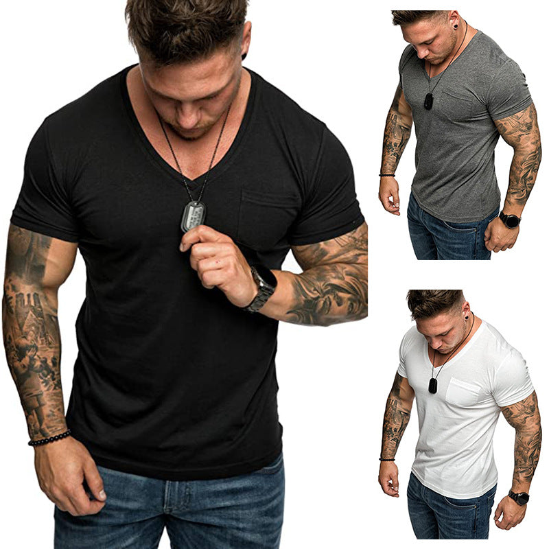 Herren T-Shirt V-Ausschnitt Weich Baumwolle Mit Brusttasche - BerlinGlamour
