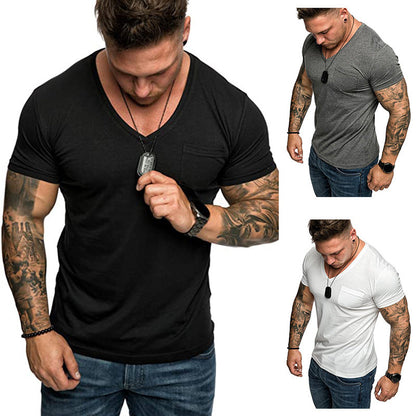 Herren T-Shirt V-Ausschnitt Weich Baumwolle Mit Brusttasche - BerlinGlamour