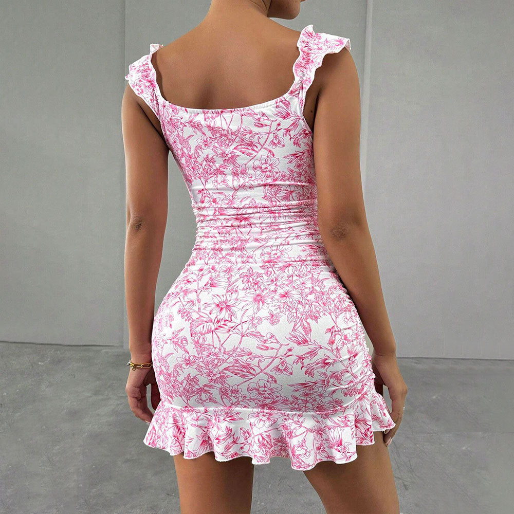 Damen Minikleid Figurbetont Blumenmuster Elastisch