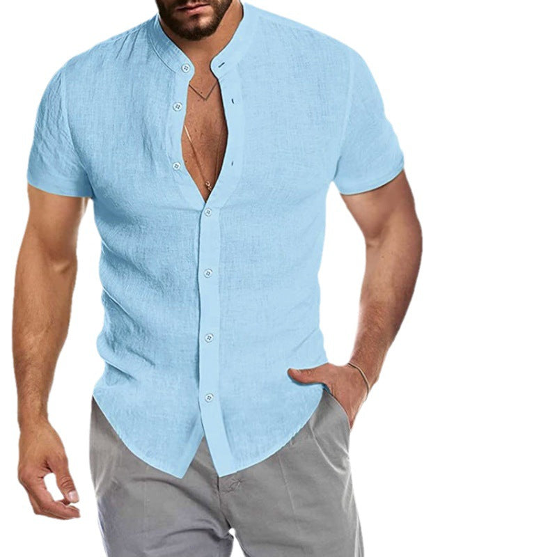 Herren Hemd Kurzarm Modern Stehkragen Elegante Knöpfe