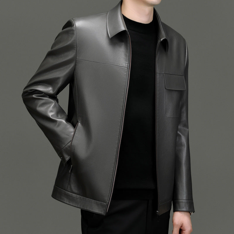 Lederjacke Herren Kunstleder Reißverschluss Taschen Schwarz
