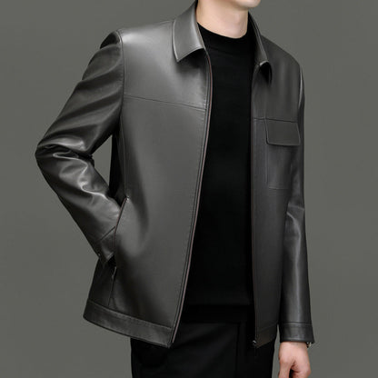 Lederjacke Herren Kunstleder Reißverschluss Taschen Schwarz