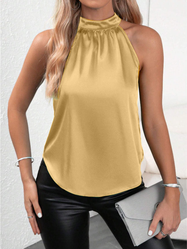 Elegantes Damen-Top mit hoher Kragen Satin-Finish Modern