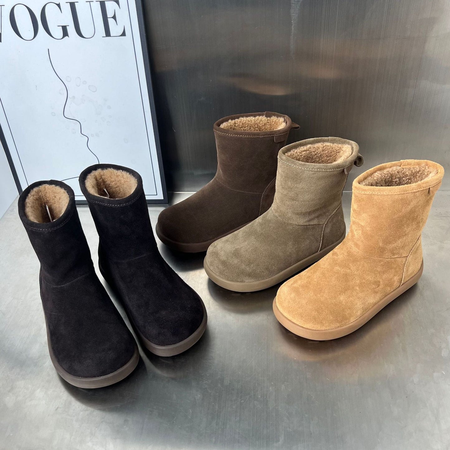 Damen Winterstiefel Weiches Wildleder Fleecegefüttert Warm