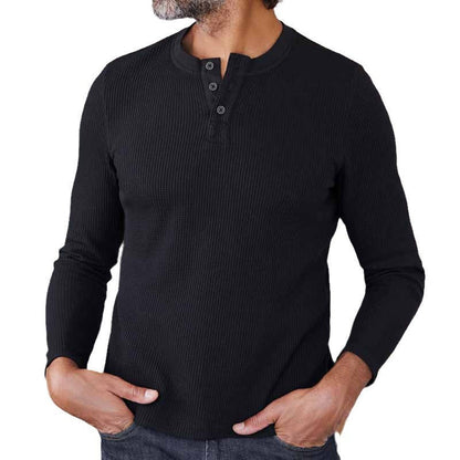 Herren Thermo-Oberteil Strick Pullover Knopfleiste Warm