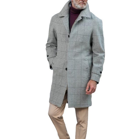 Herren Trenchcoat Modern Karomuster Taillengürtel Elegante Outdoorjacke