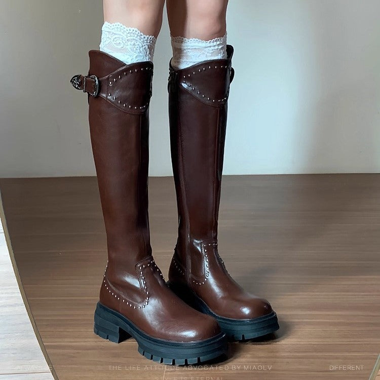 Damen Stiefel Hochzeit Stiefel Nieten Blockabsatz Elegant - BerlinGlamour